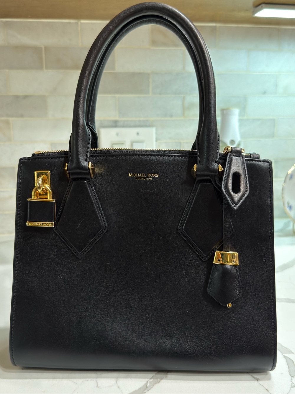 Michael Kors Collection Black Leather Satchel Bag